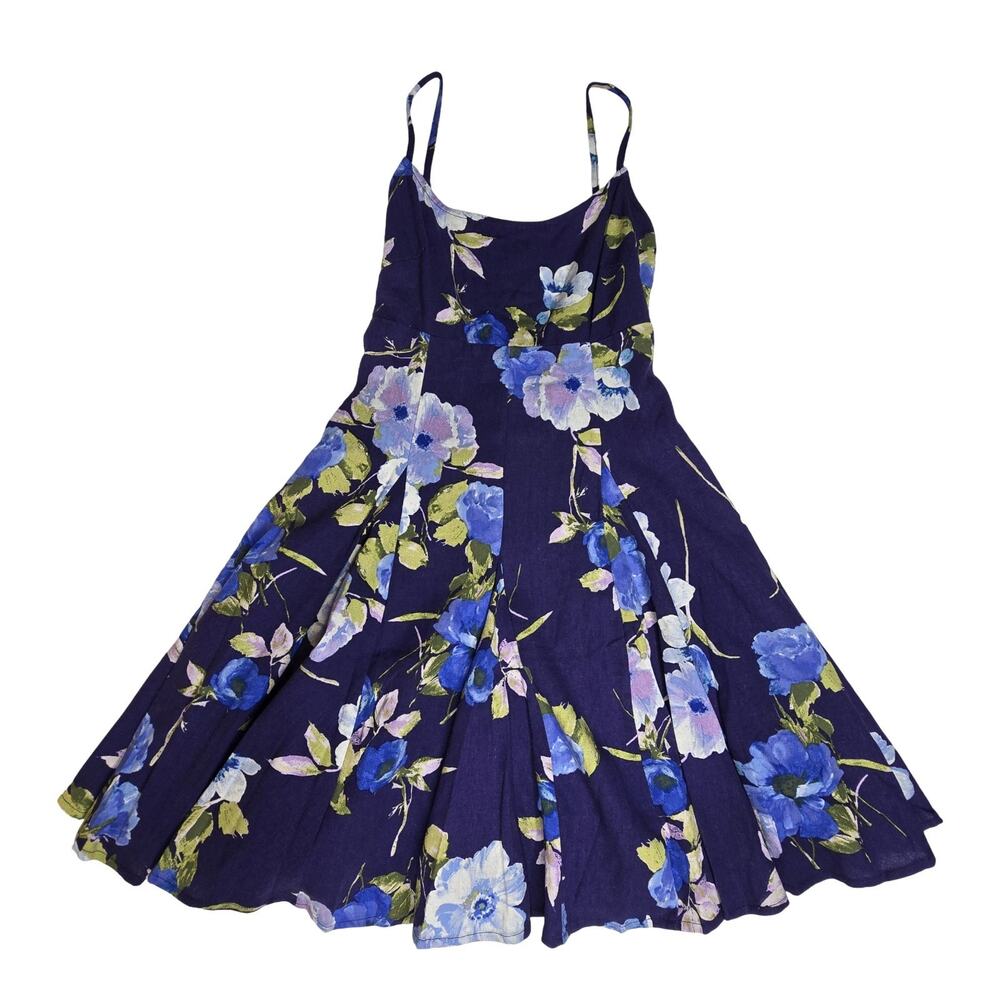 Lulus Mini Dress Womens XS Blue Floral Linen Blend Fit Flare Cottagecore NWT - Picture 4 of 16